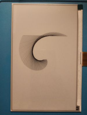 Curves coming out of straight lines in a square frame.