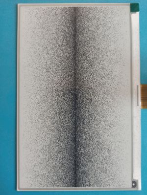 A bunch of dots concentrating on the vertical center of the screen.